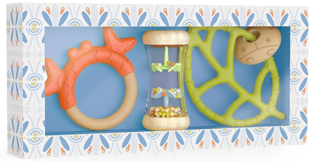 Cofanetto regalo per la nascita - Anelli per la dentizione e sonaglino