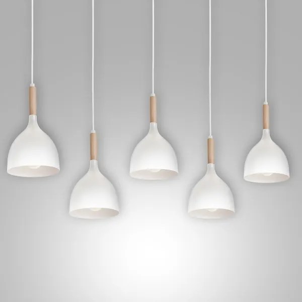 Lampadario a sospensione con filo NOAK 5xE27/60W/230V bianco/legno