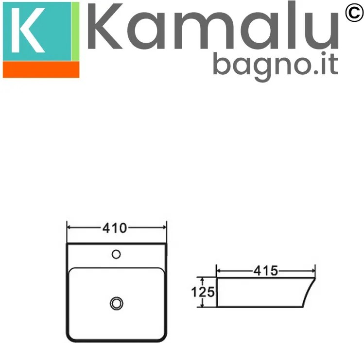 Lavabo bagno da appoggio design rettangolare 41 cm ceramica bianca | KL-4100 - KAMALU