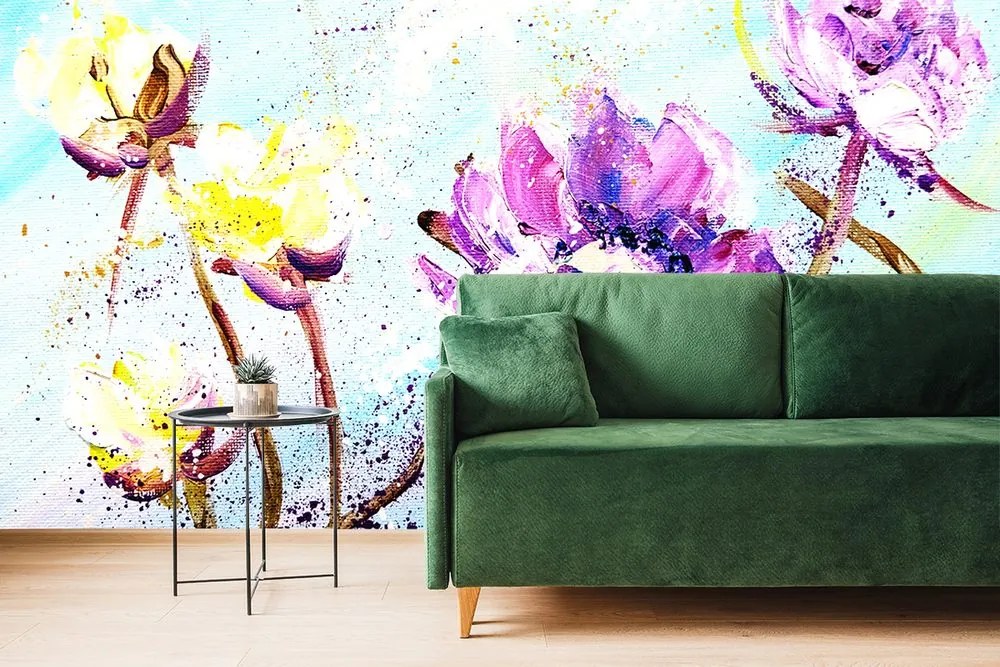 Carta da parati – Fiori viola e gialli dipinti