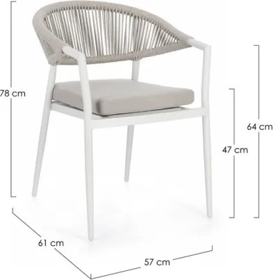 Sedia Da Esterno Impilabile Con Braccioli In Alluminio E Corda Millor Bianco JA61 Bizzotto