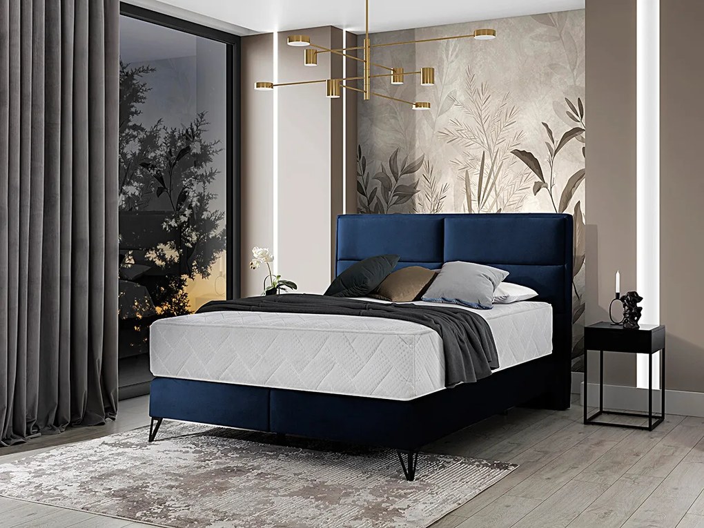 Letto matrimoniale boxspring Svezia - 180 x 200 cm , Tessuto blu