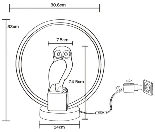 Zuma Line EX04F332U-1 - Lampada da tavolo LED SOWA LED/4W/5V nero/bianco