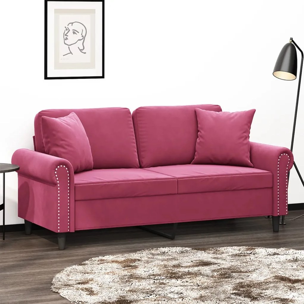 Divano A 2 Posti Con Cuscini Rosso Vino 140 Cm İn Velluto /