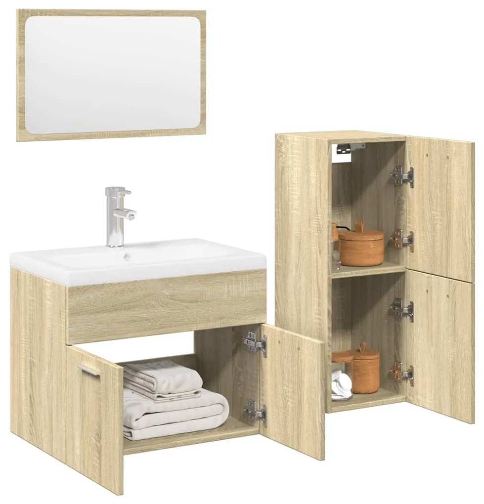 Set Mobili Da Bagno 3 Pz Rovere Sonoma İn Legno Multistrato /