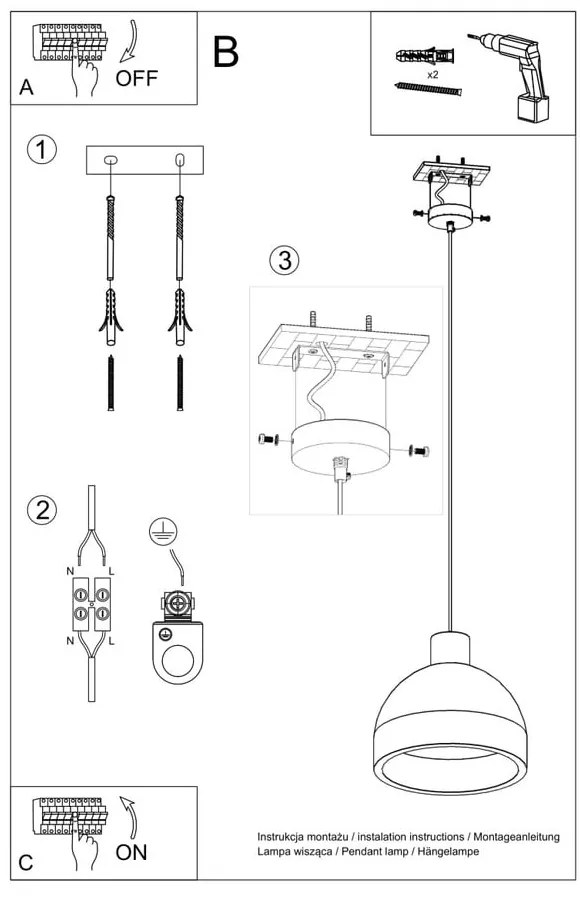 Apparecchio a sospensione grigio chiaro ø 28 cm Filippo - Sollux