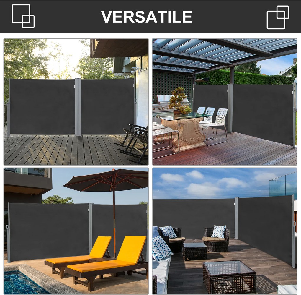 Frangivista da Giardino Estensibile 300x180A cm Poliestere Anti UV e Alluminio Grigio...