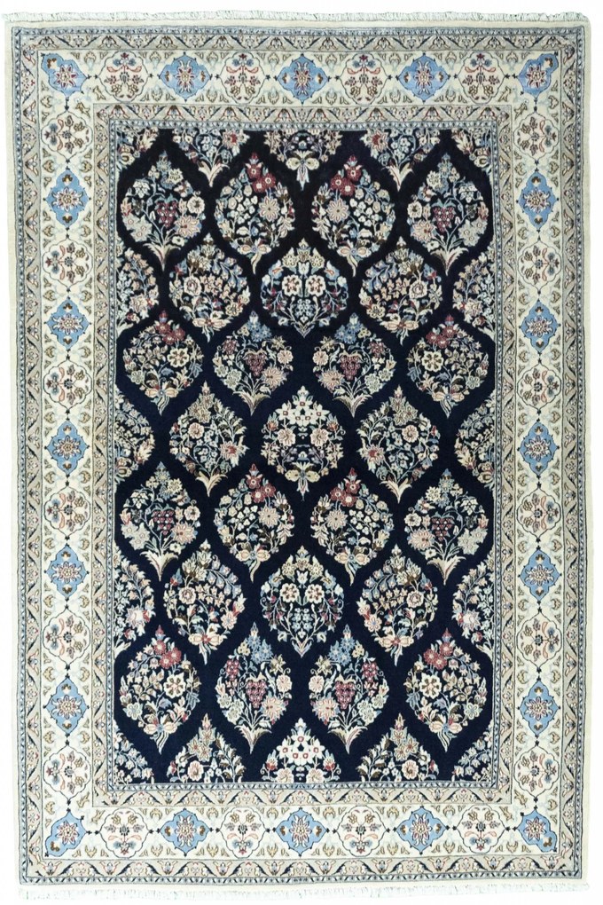 Nain Tappeto 130x200 Blu (Iran) Annodato A Mano