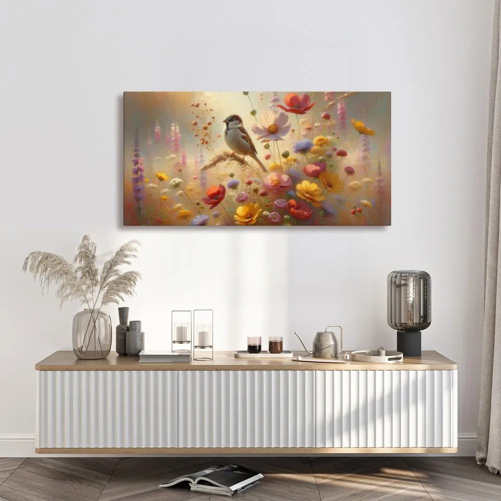 Quadro su tela – Passero sul prato estivo