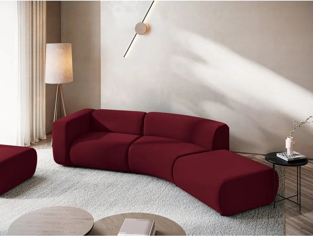 Chaise longue burgundy (con penisola a destra) con rivestimento in velluto Ekahi – Makamii