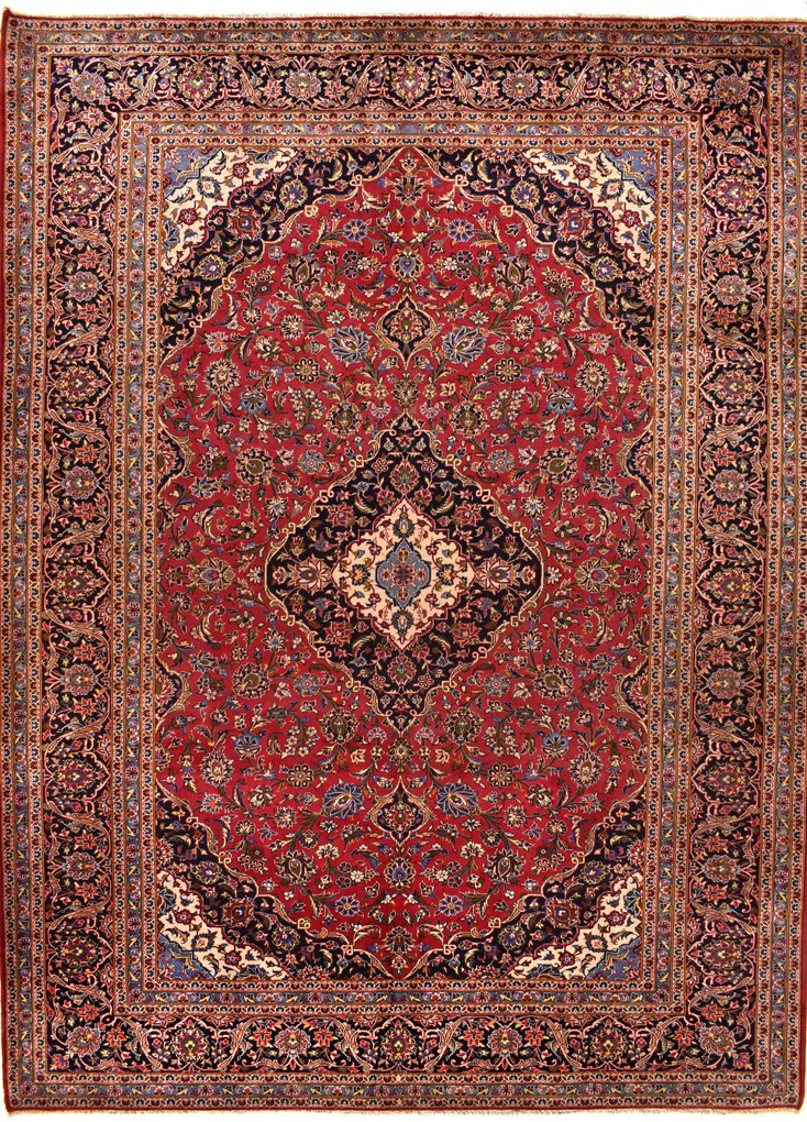 Kashan Tappeto 410x310 Rosso (Iran) Annodato A Mano