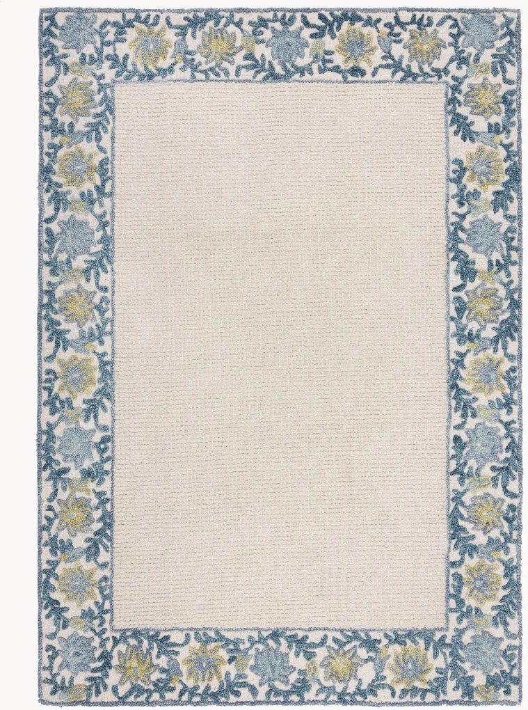 Tappeto in lana a pelo corto fatto a mano Myla Floral Frame