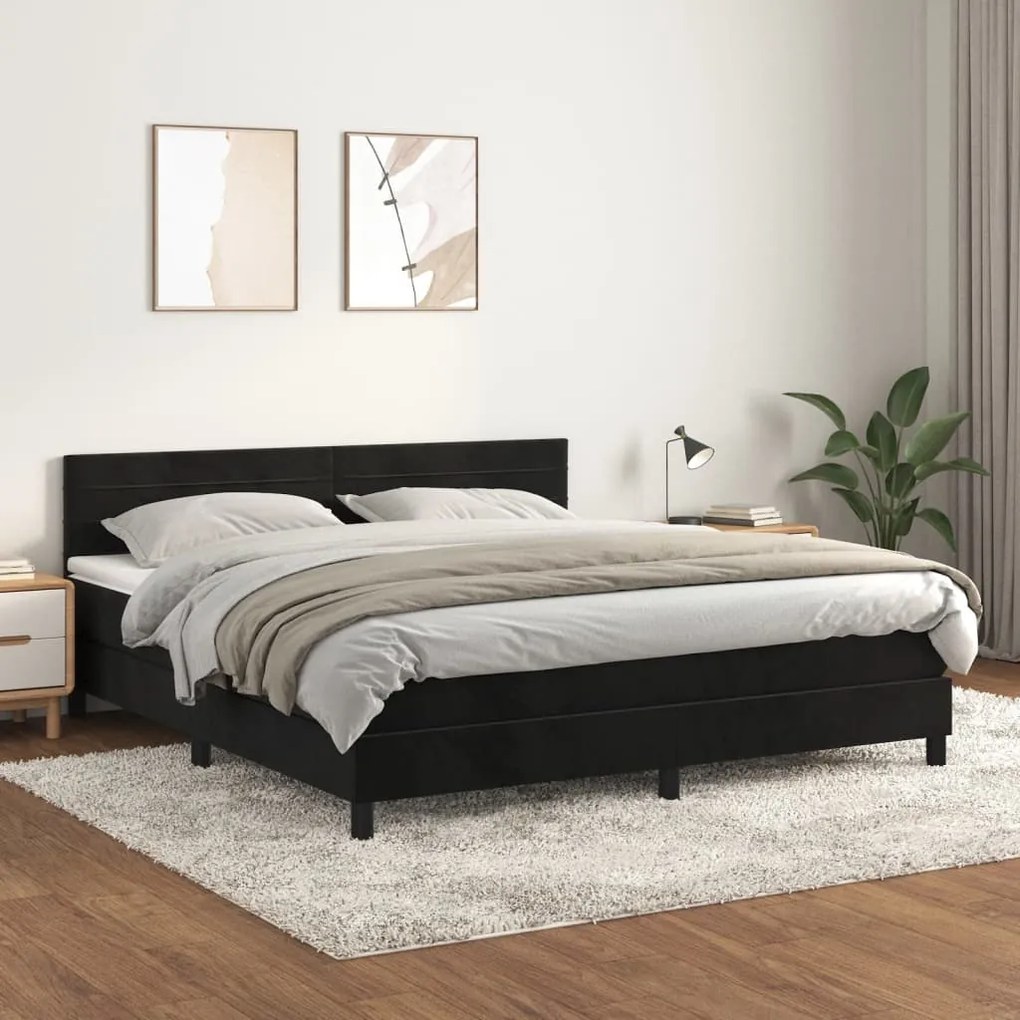 Giroletto A Molle Con Materasso Nero 160x200 Cm İn Velluto /