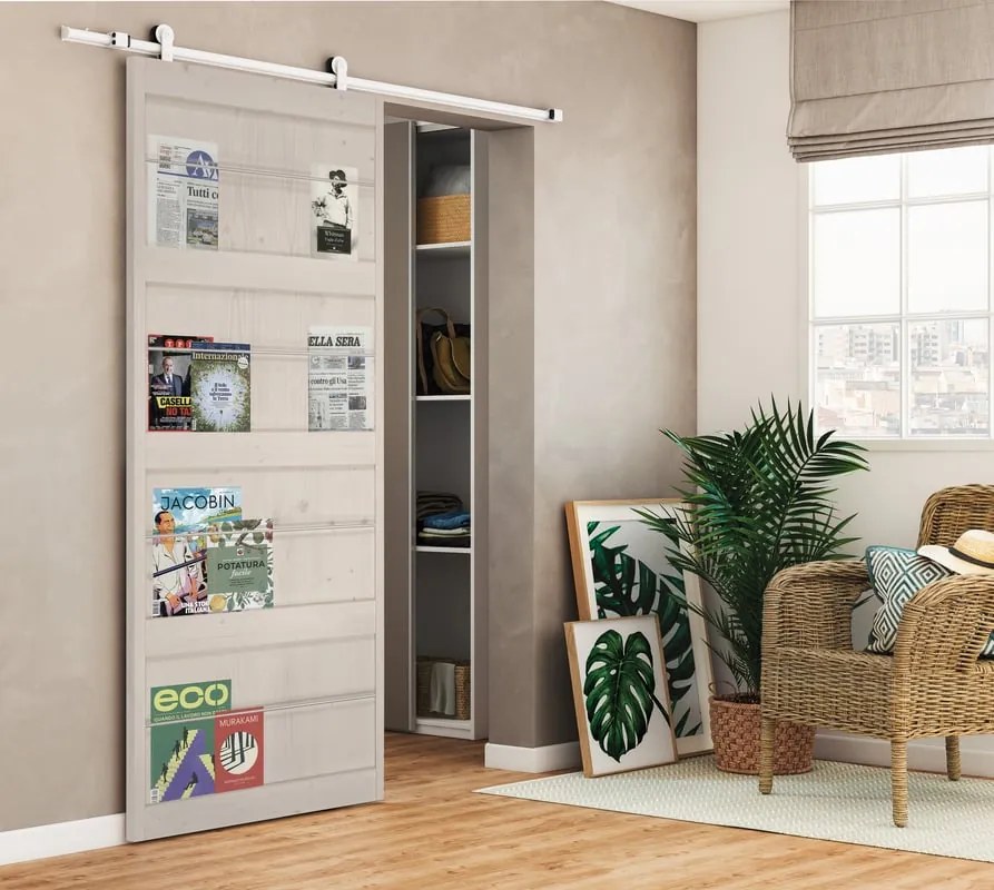 Porta scorrevole reversibile Storage in alluminio bianco, L 96 x H 215 cm, con binario Loft bianco
