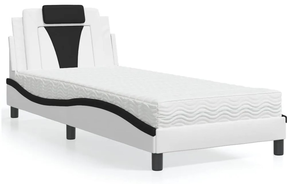 Letto Con Materasso Bianco E Nero 90x190 Cm İn Similpelle /