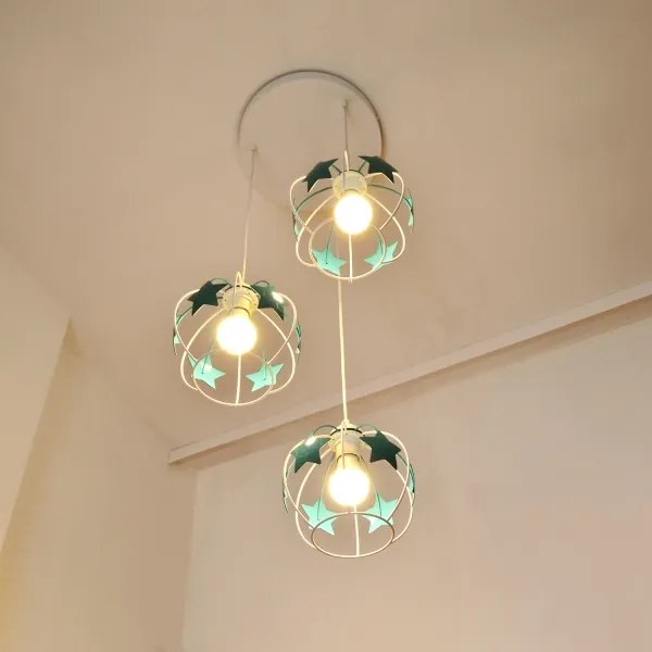 Lampadario a sospensione per bambini STARS 3xE27/15W/230V turchese/bianco