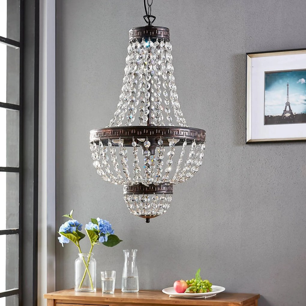 Lampada a sospensione in cristallo Jorve Lindby, dimmerabile, Chiaro / Trasparente, Soggiorno / Sala da pranzo, Cristallo, Antico, Lampada a sospensione