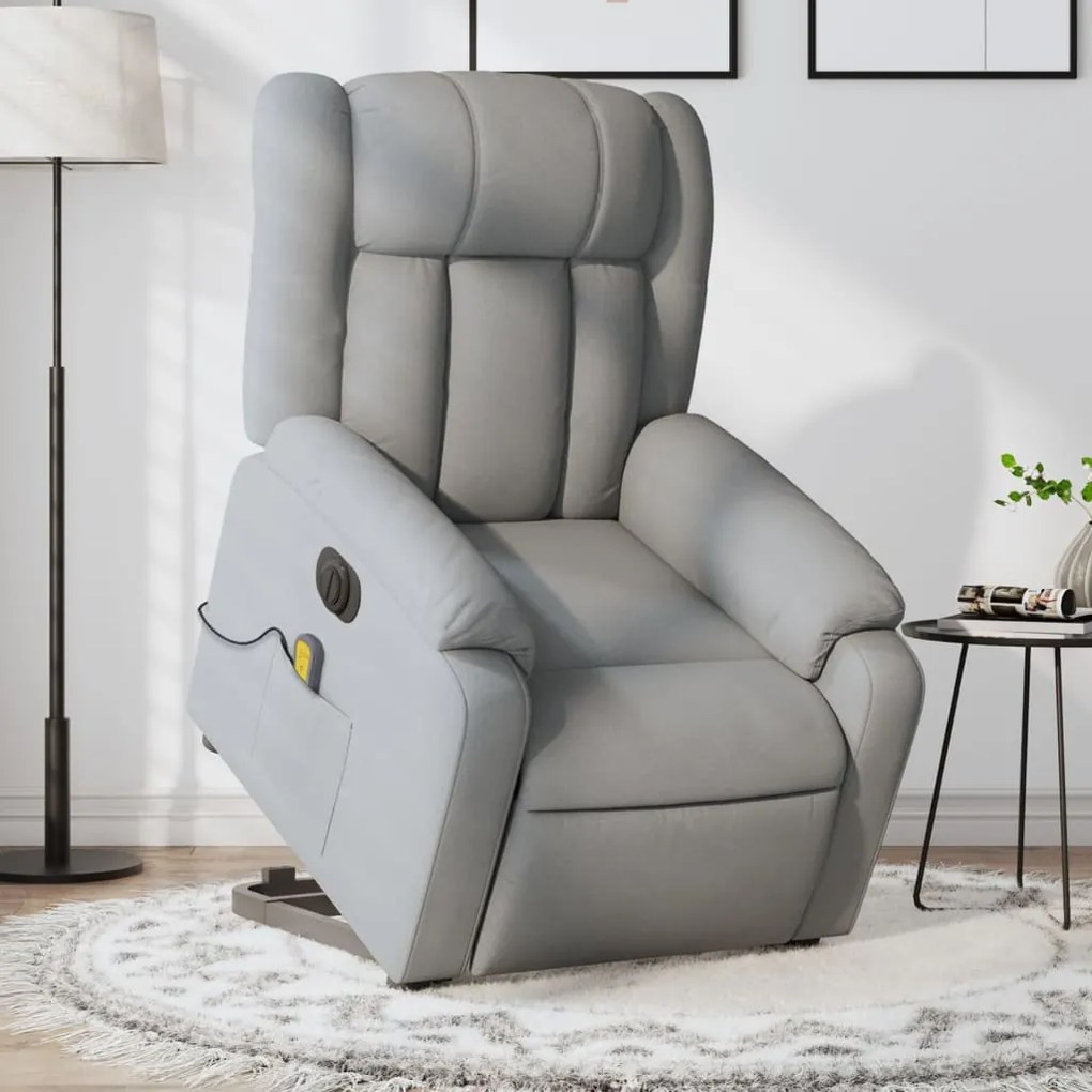 Poltrona Alzapersona Massaggi Elettrica Grigio Chiaro Tessuto /