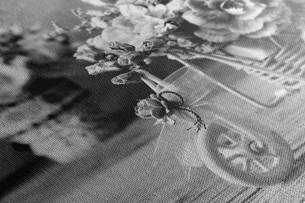Stampa su tela – Garofano romantico in stile vintage in bianco e nero