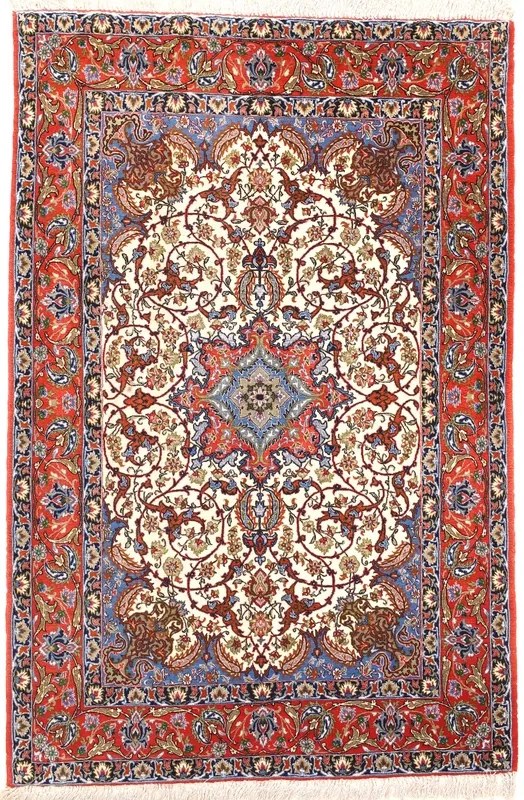 Isfahan Tappeto 110 x 170 Beige (Iran) Annodato A Mano