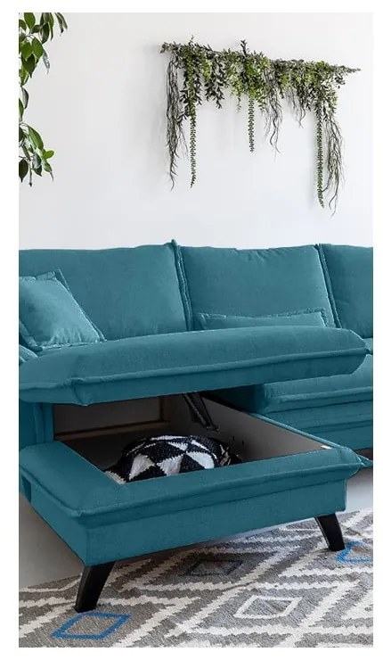 Divano letto angolare turchese, angolo sinistro Charming Charlie - Miuform