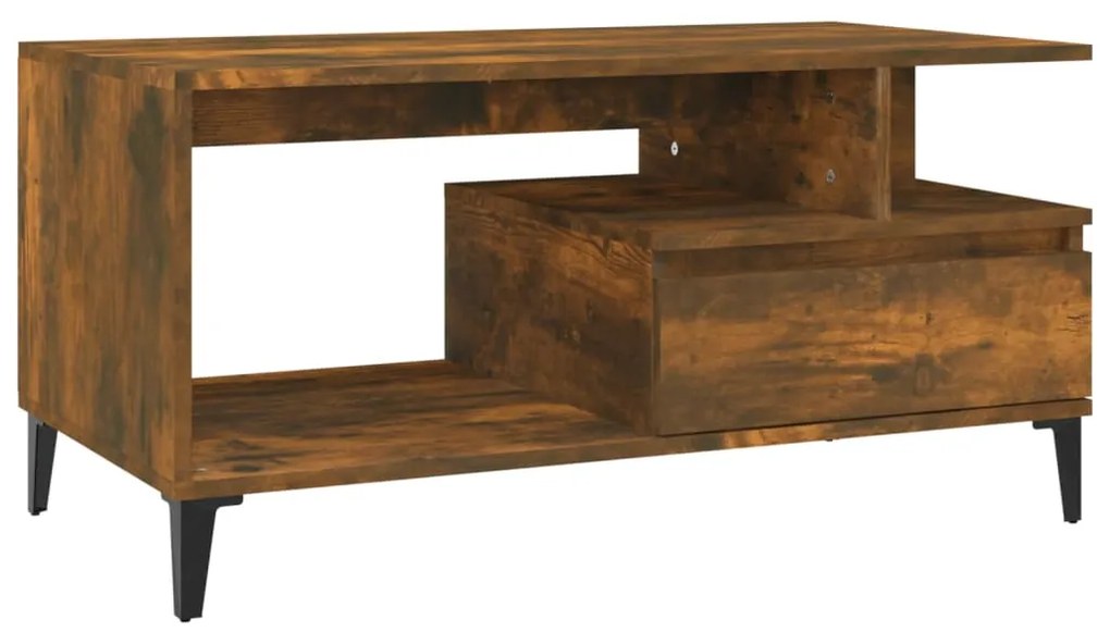 Tavolino da salotto rovere fumo 90x49x45 cm legno multistrato