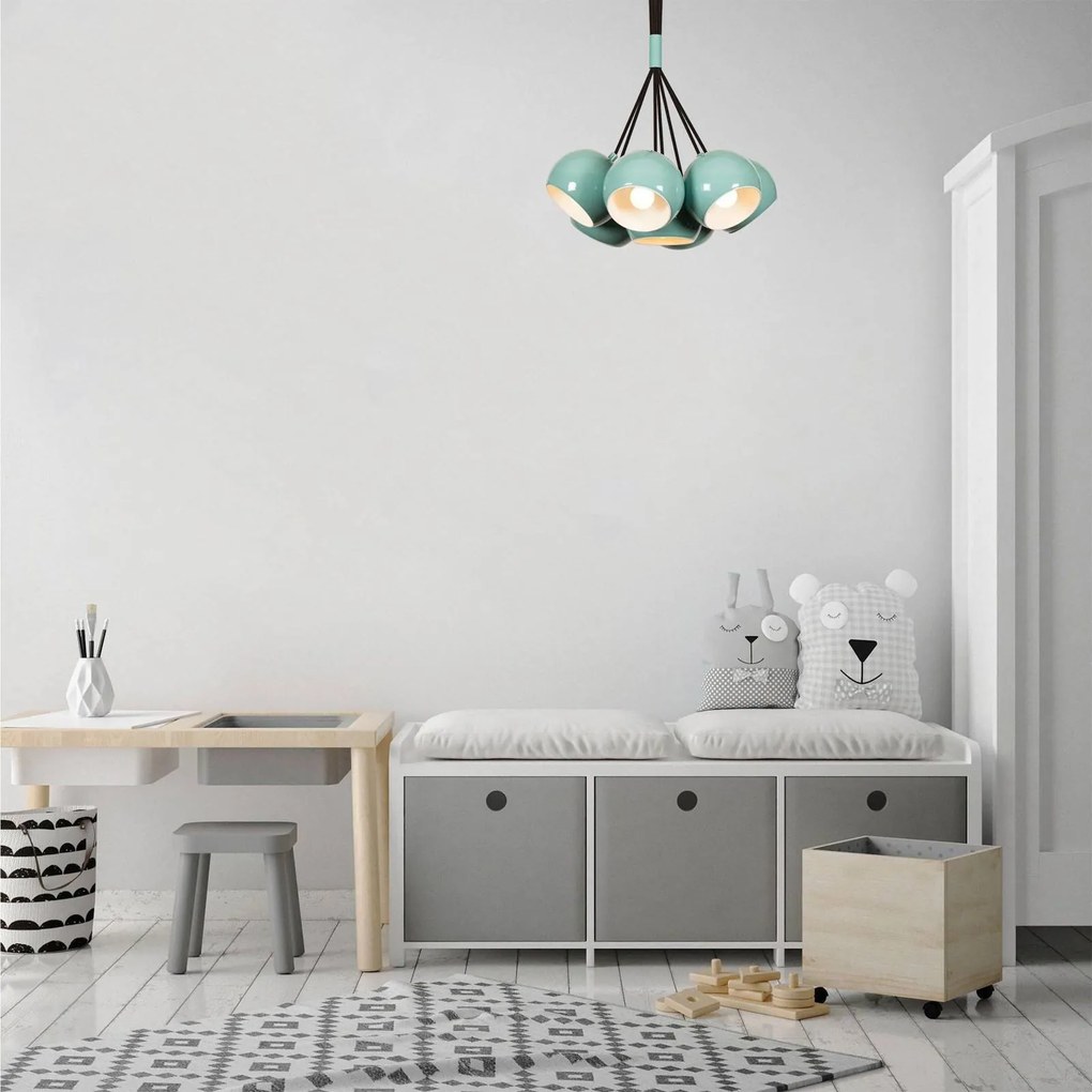 Opviq Lampada a sospensione Sivani MR-629, turchese, metallo a 7 luci raggruppate