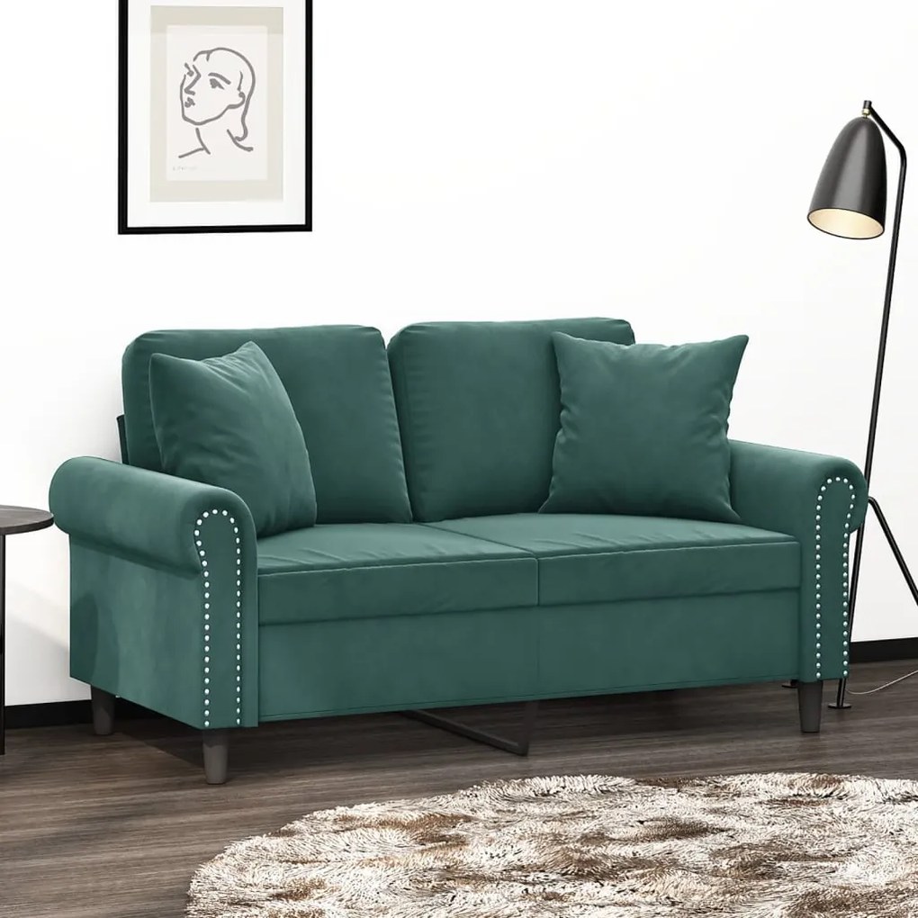 Divano A 2 Posti Con Cuscini Verde Scuro 120 Cm İn Velluto /