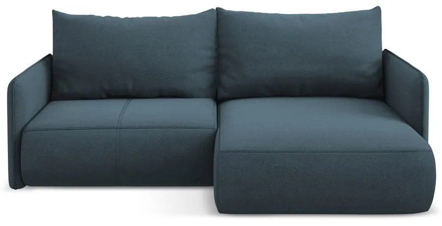 Divano angolare blu allungabile/con contenitore (con penisola a destra) Nanea – Makamii