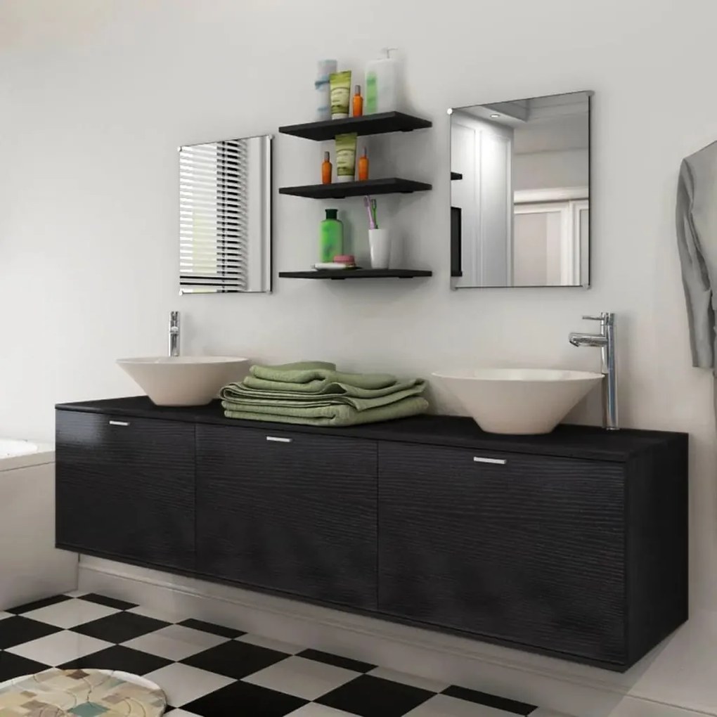 Set Mobili Da Bagno Con Lavabo 8 Pz Nero /