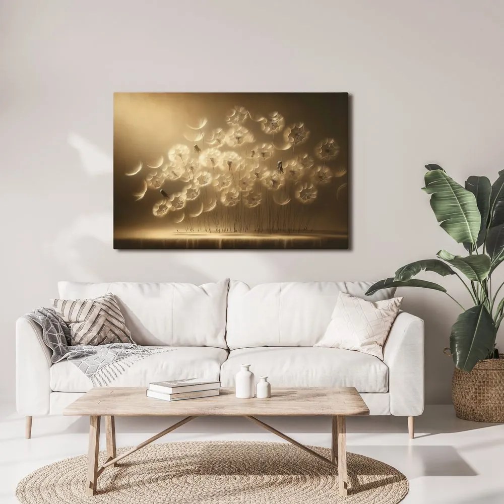 Quadro su tela – Soffioni nel bagliore dorato