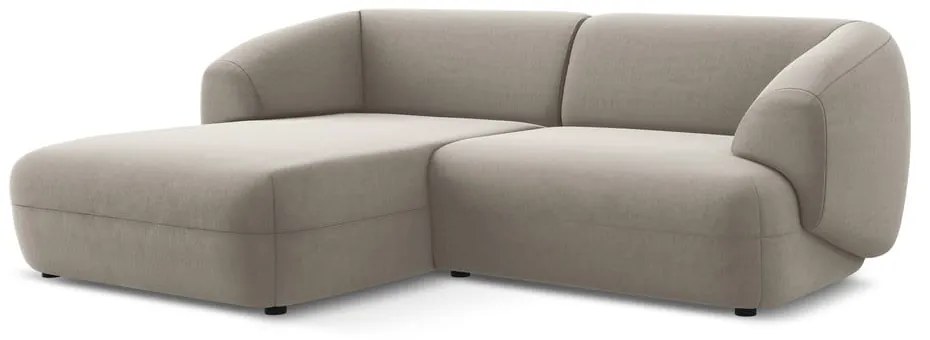 Divano angolare beige (con penisola a sinistra) con rivestimento in velluto Moana – Makamii