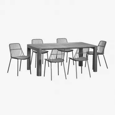 Set Tavolo Rettangolare Arnadine (180x100 Cm) E 6 Sedie Da Giardino Maeba Grigio Grafite - Sklum