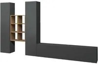 Parete attrezzata Dcola, Set salotto porta TV a 3 ante, Mobile soggiorno multiuso, 100% Made in Italy, cm 320x30h180, Antracite e Acero