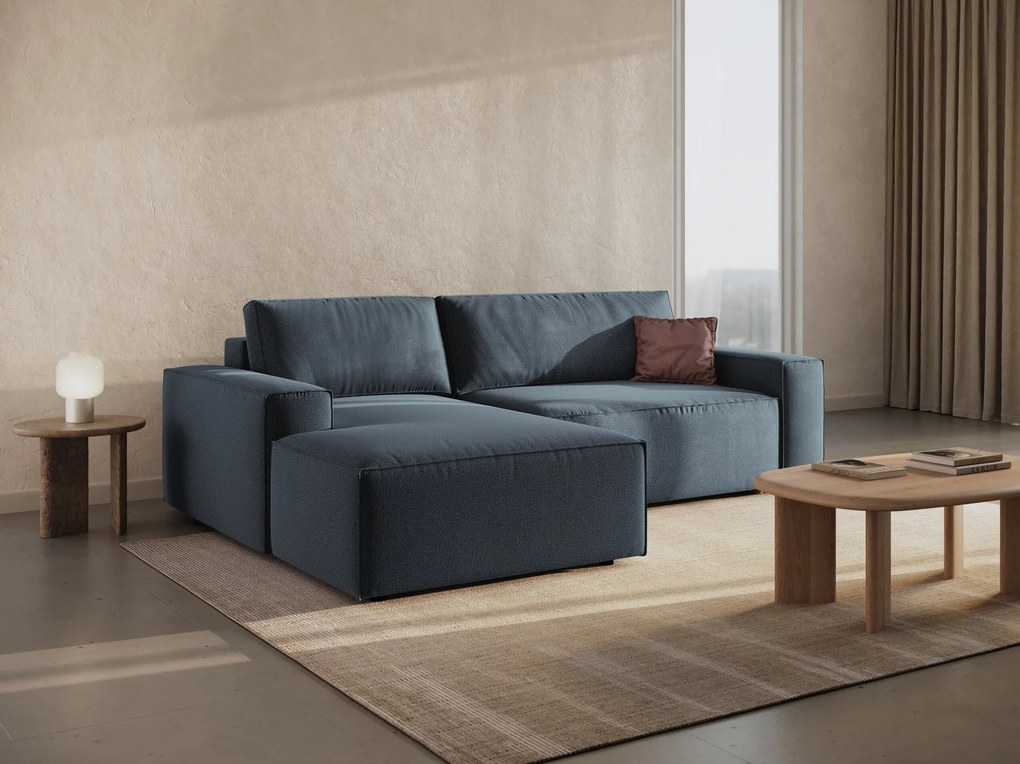 Divano letto angolare Jodie con contenitore in tessuto strutturato – L246cm