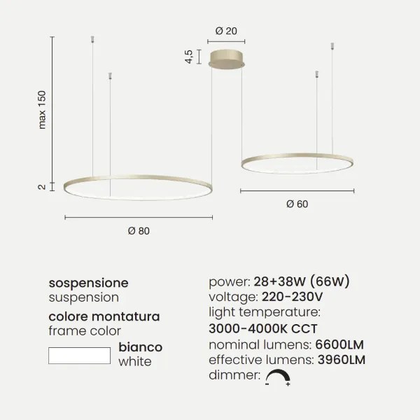 Lampada a sospensione a Led SOEL 2 Luci in metallo verniciato BIANCO