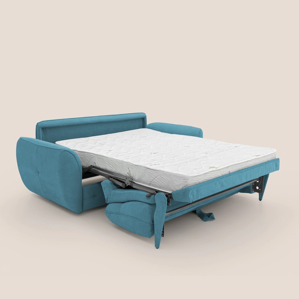 Zeus Divano letto scandinavo con schienale alto in tessuto impermeabile T02 azzurro