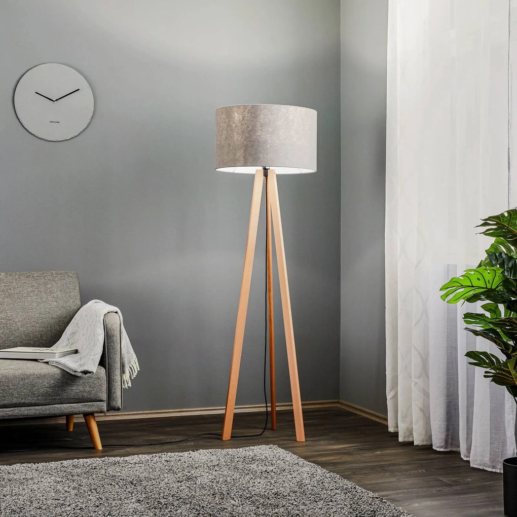Lampada da terra Arim Quitani, Legno chiaro, Soggiorno / Sala da pranzo, Tessuto / Stoffa / Seta, Scandinavo, Lampada da terra
