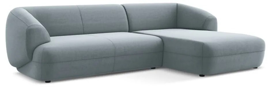 Divano angolare azzurro (con penisola a destra) con rivestimento in velluto Moana – Makamii