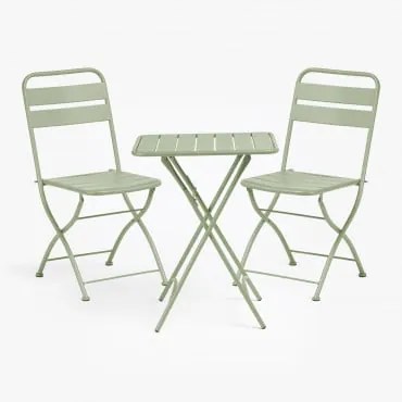 Set Da Tavolo Quadrato 60x60 Cm E 2 Sedie Pieghevoli Da Giardino In Acciaio Janti Iceberg - Sklum