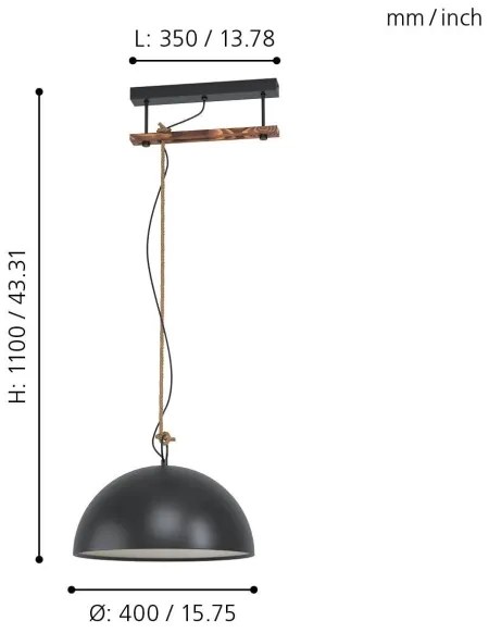 Eglo 43396 - Lampadario a sospensione con filo HODSOLL 1xE27/40W/230V