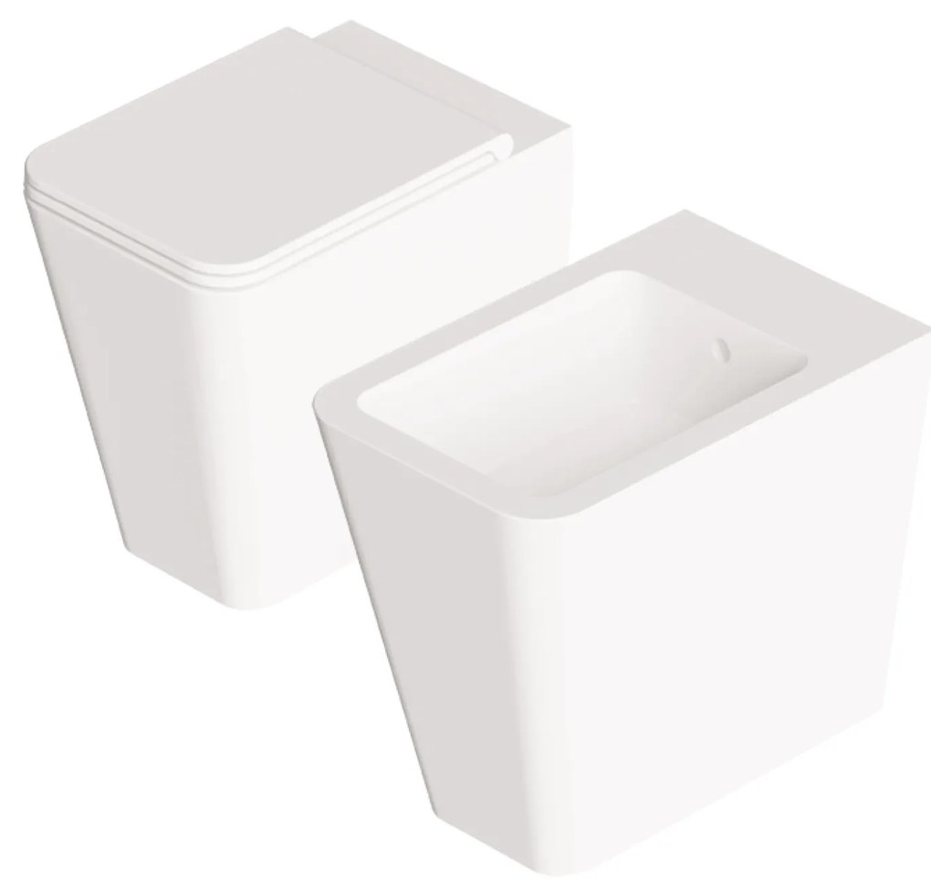 Coppia Di Sanitari a Terra Senza Brida Alice Ceramica "Hide Square" Bianco Lucido