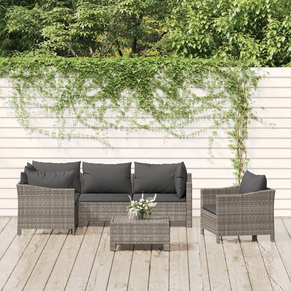 Set divani da giardino 6 pz con cuscini in polyrattan grigio