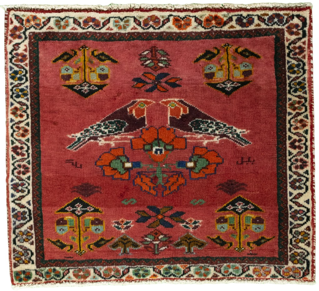 Shiraz Tappeto 60x50 Rosso (Iran) Annodato A Mano