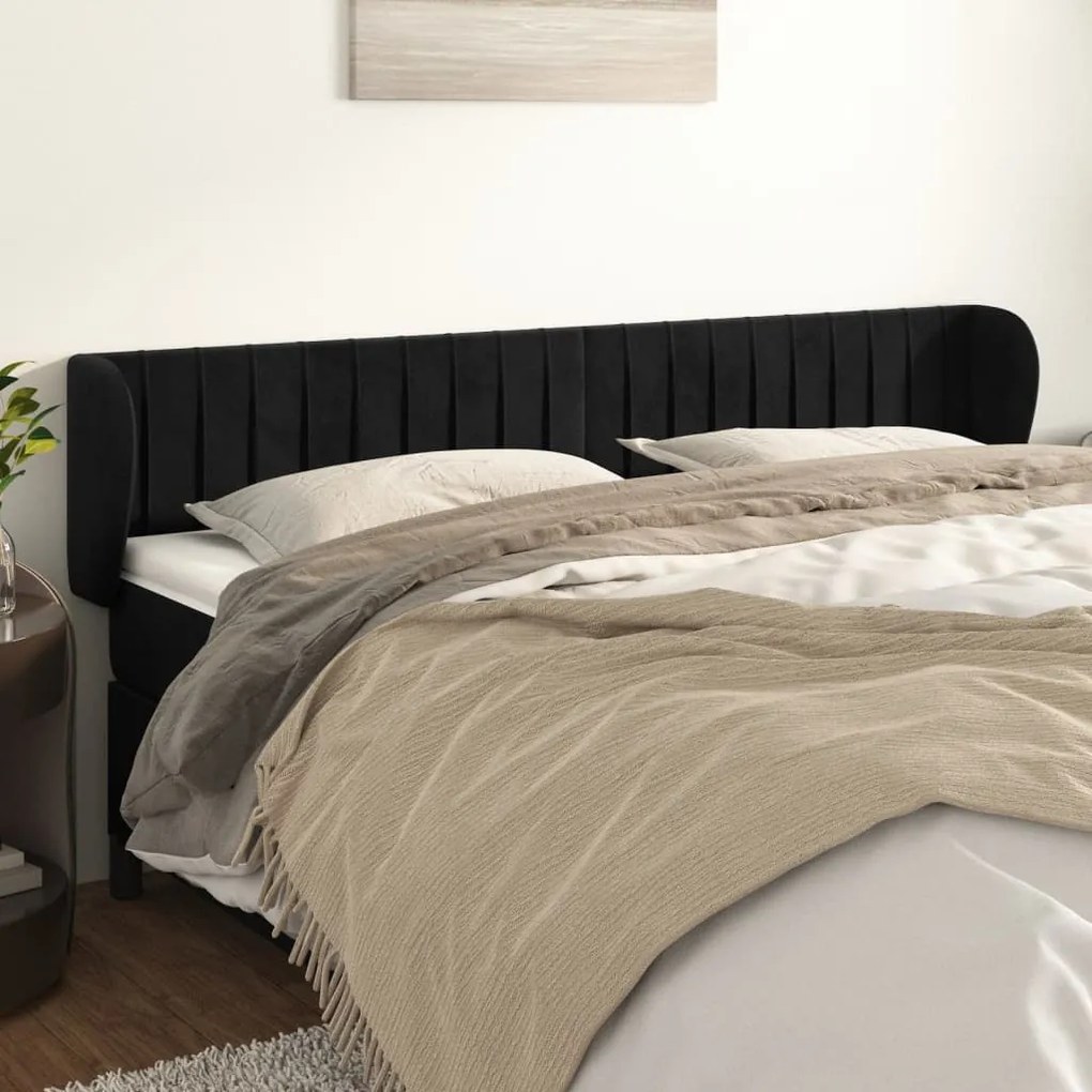 Testiera Ad Orecchio Nera 203x23x78/88 Cm İn Velluto /