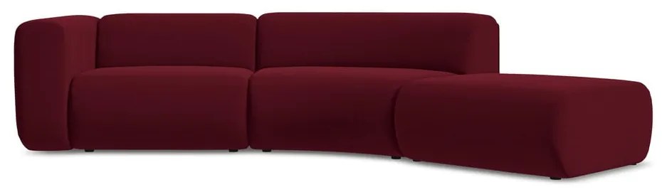 Chaise longue burgundy (con penisola a destra) con rivestimento in velluto Ekahi – Makamii