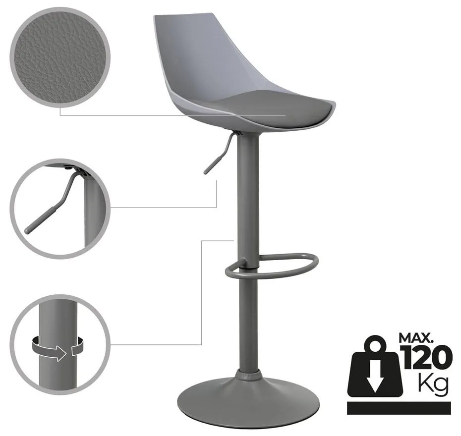 Sgabelli da bar grigi ad altezza regolabile in similpelle in set di 2 (altezza seduta 56,5 cm) - Casa Selección