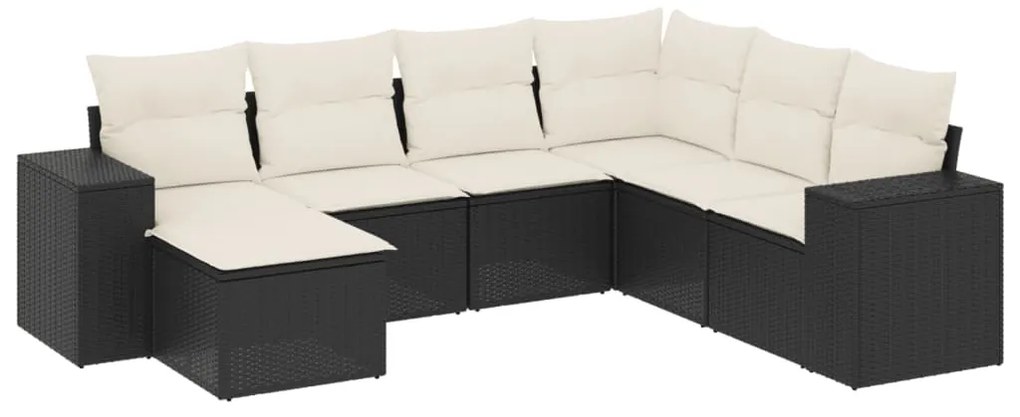 Set divani da giardino con cuscini 7pz nero polyrattan