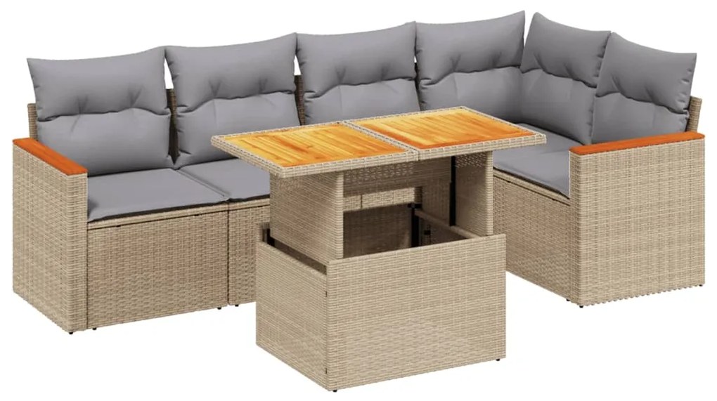 Set divano da giardino 6 pz con cuscini beige in polyrattan