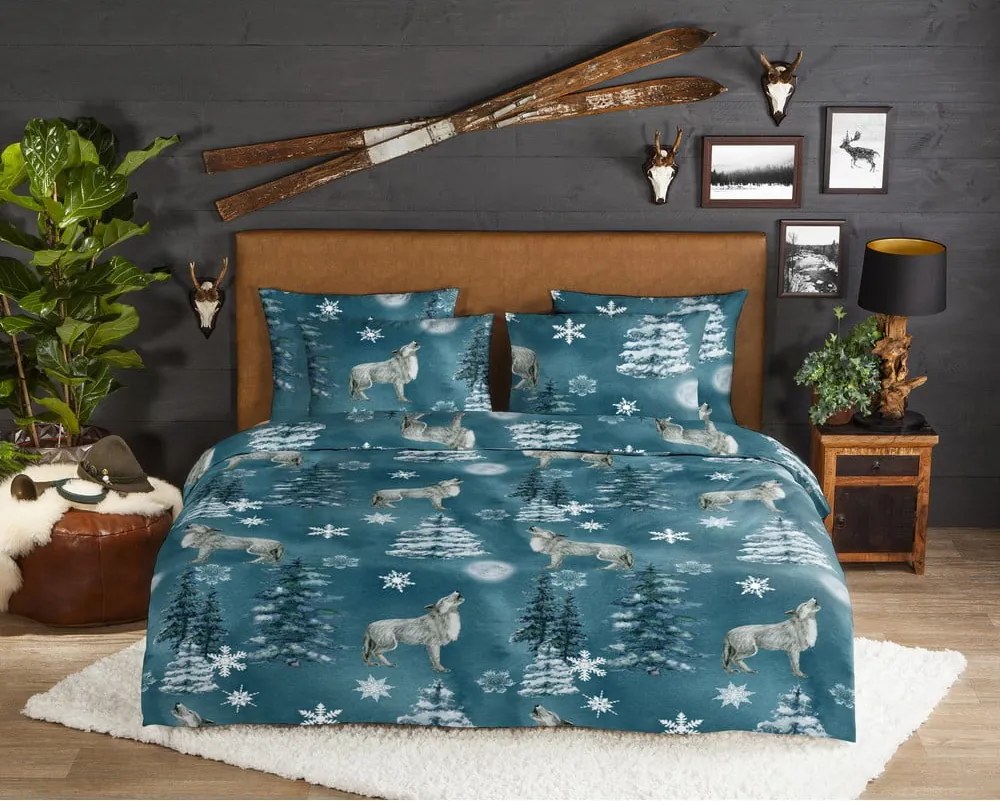 Set lenzuola letto matrimoniale in flanella verde 200x220 cm Midnight - Good Morning